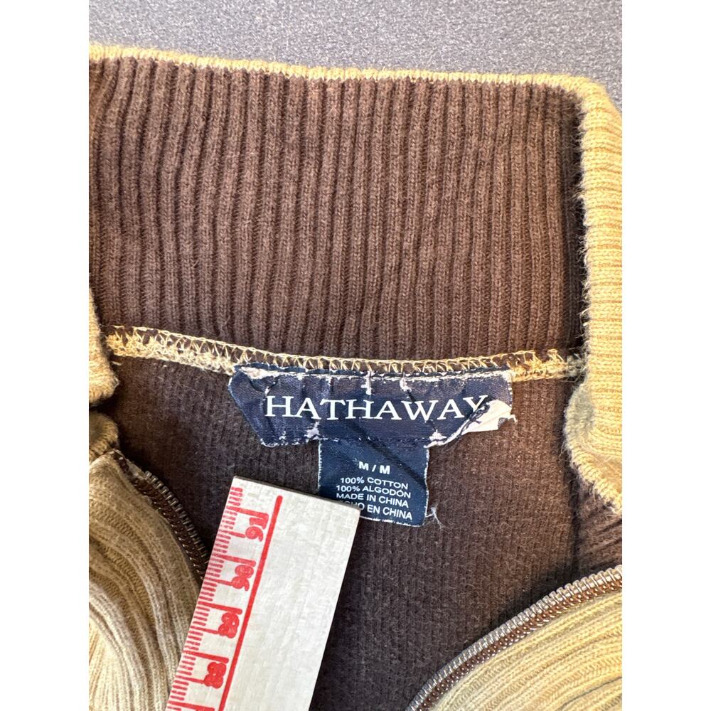 Hathaway 1/4 Zip Sweater, Tan w/ Brown Stitching on Sleeves, Men’s Loose Fit Med - Picture 2 of 9